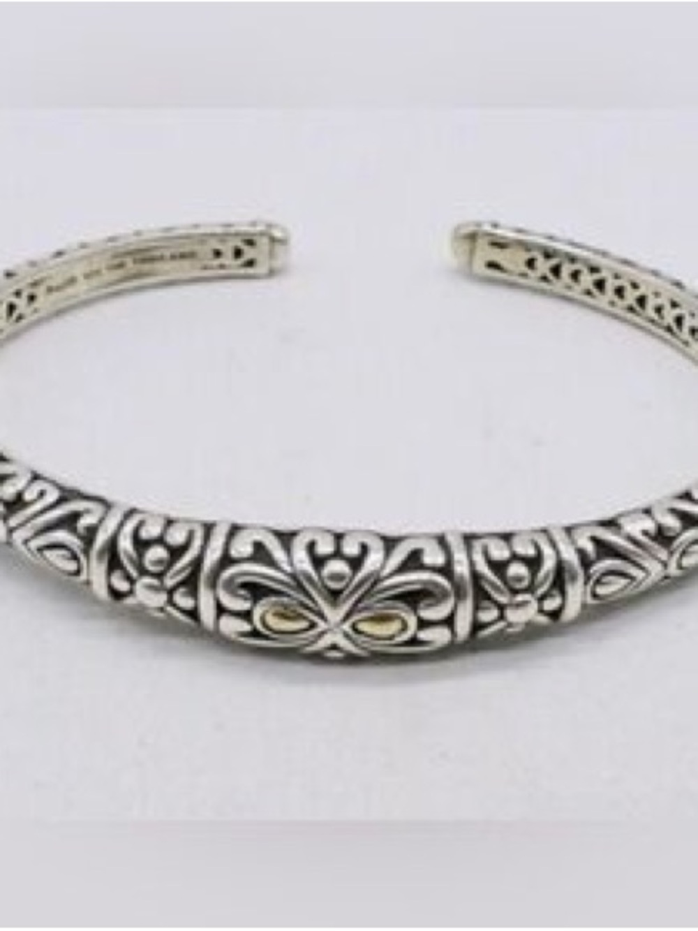 Angela By John Hardy 925 Sterling & 14k Gold Balinese Hinged Cuff